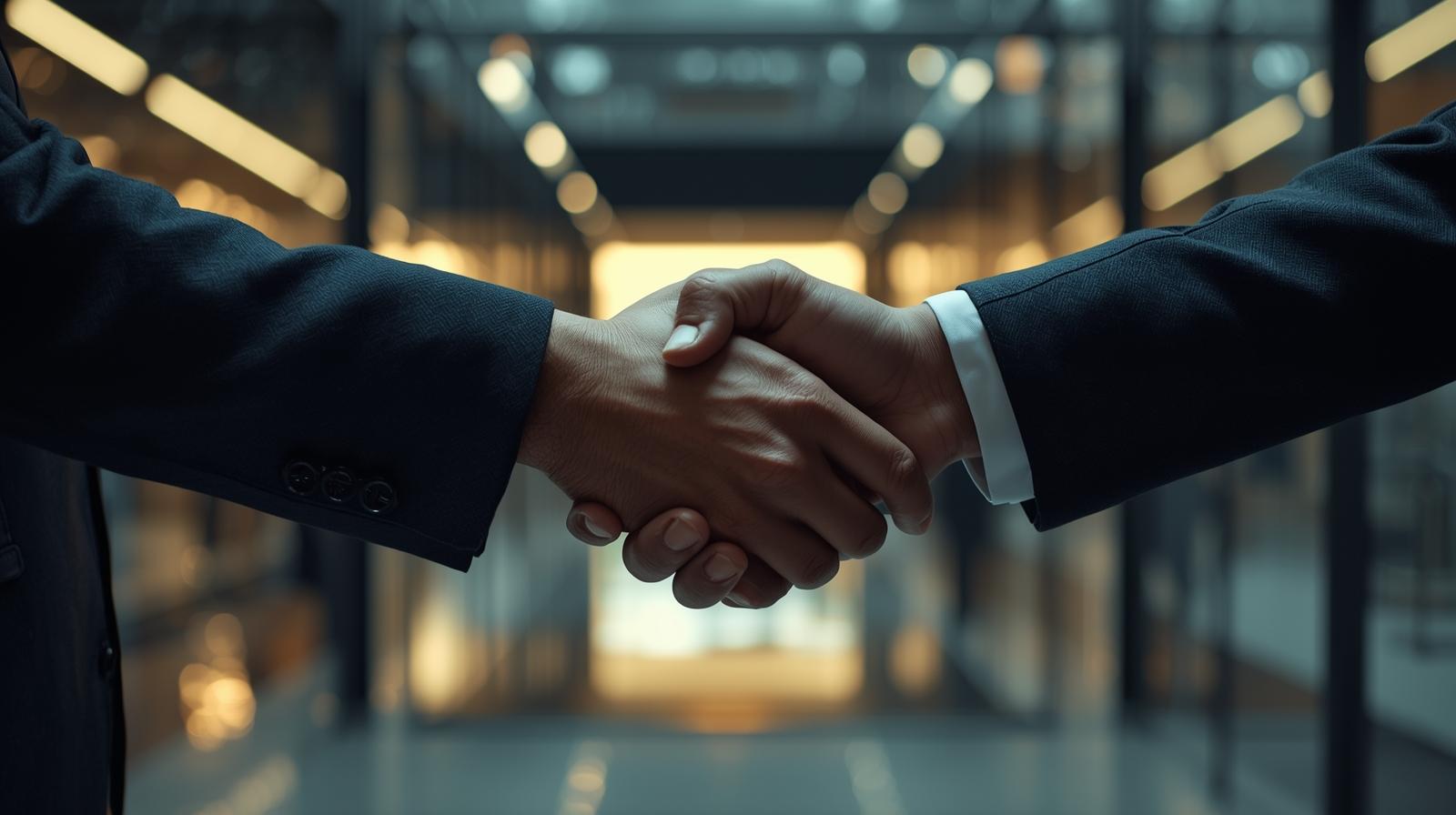 Imagen aspiracional de una persona de espaldas mirando hacia un distrito financiero iluminado al atardecer, sosteniendo un maletín. Representa el futuro prometedor y las oportunidades ilimitadas después de completar un MBA. Tonos cálidos y dorados