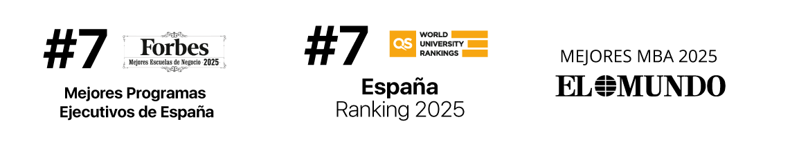 Máster reconocido como el 7º de España en el Ranking QS 2025 y mejores MBA de España por El Mundo